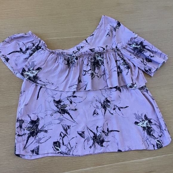Women's BP Nordstrom Size S Floral Abstract Lilac Purple One Shoulder - Picture 3 of 6